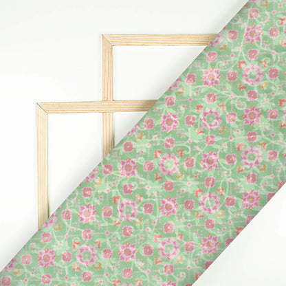Mint Green And Deep Pink Patolaa Pattern Digital Print Floral Brasso Fabric