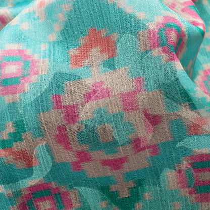 Baby Blue And Deep Pink Patolaa Pattern Digital Print Floral Brasso Fabric