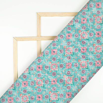 Baby Blue And Deep Pink Patolaa Pattern Digital Print Floral Brasso Fabric