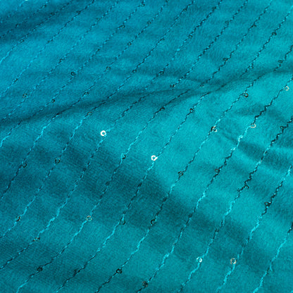 Astronaut Blue And Mint Green Ombre Pattern Sequins Digital Print Superior Velvet Fabric (Width 58 Inches)