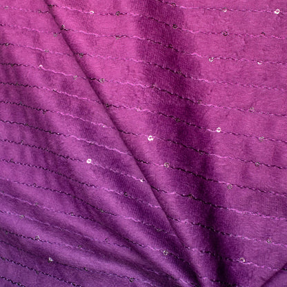 Navy Blue And Magenta Purple Ombre Pattern Sequins Digital Print Superior Velvet Fabric (Width 58 Inches)