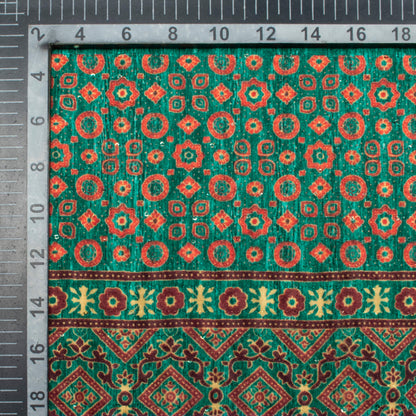 Kaitoke Green And Red Daman Pattern Sequins Digital Print Superior Velvet Fabric (Width 58 Inches)