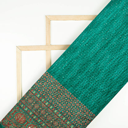 Kaitoke Green And Red Daman Pattern Sequins Digital Print Superior Velvet Fabric (Width 58 Inches)