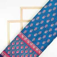 Midnight Blue And Red Daman Pattern Sequins Digital Print Superior Velvet Fabric (Width 58 Inches)