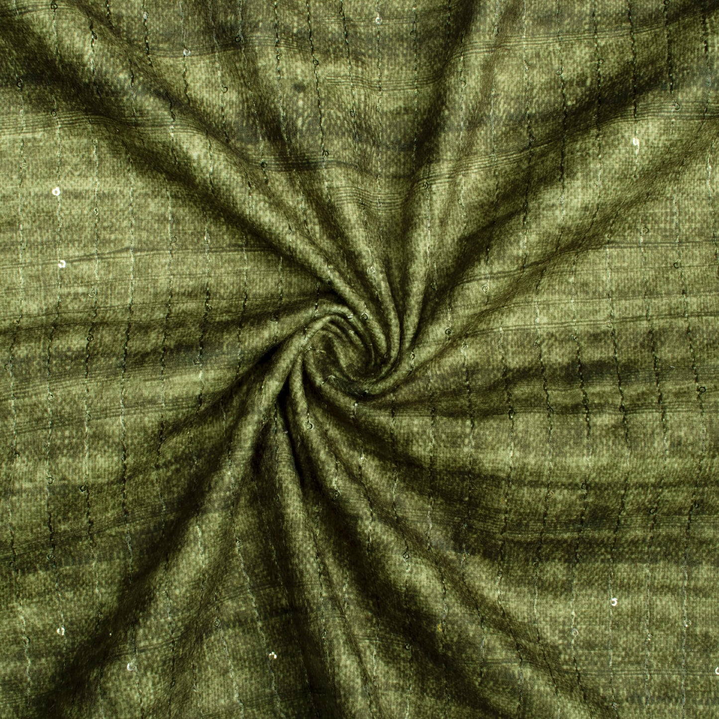 Fern Green Textured Pattern Sequins Digital Print Superior Velvet Fabric (Width 54 Inches)