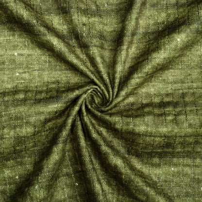 Fern Green Textured Pattern Sequins Digital Print Superior Velvet Fabric (Width 58 Inches)