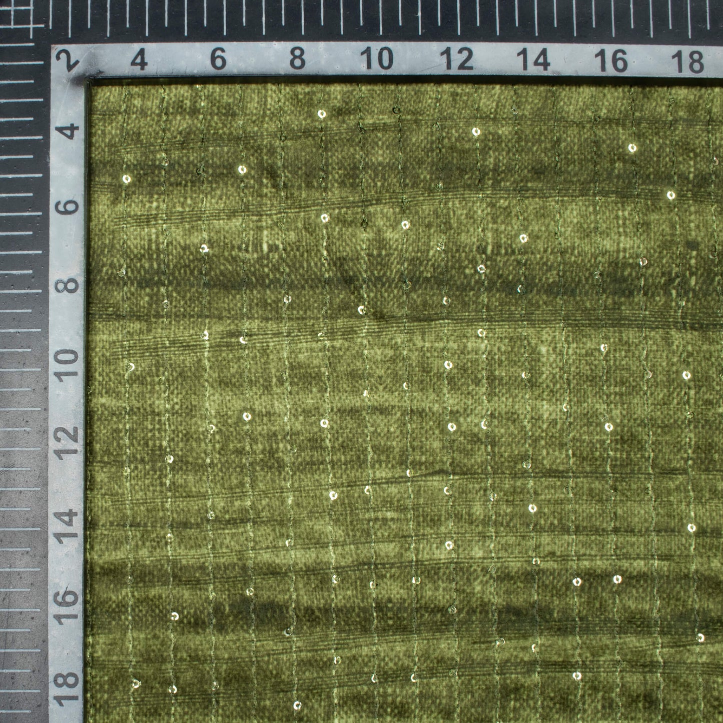 Fern Green Textured Pattern Sequins Digital Print Superior Velvet Fabric (Width 54 Inches)