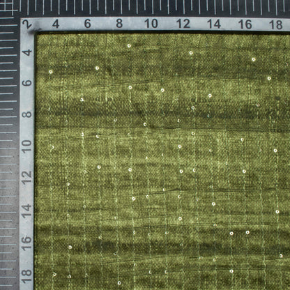Fern Green Textured Pattern Sequins Digital Print Superior Velvet Fabric (Width 58 Inches)