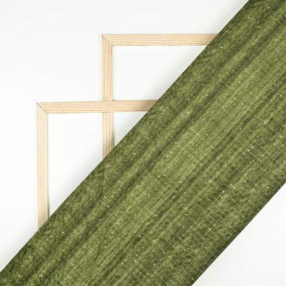 Fern Green Textured Pattern Sequins Digital Print Superior Velvet Fabric (Width 58 Inches)