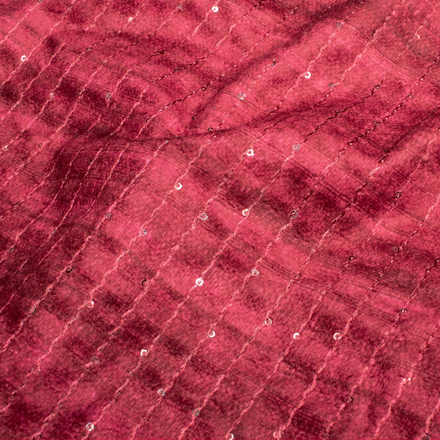 Sangria Red Textured Pattern Sequins Digital Print Superior Velvet Fabric (Width 54 Inches)