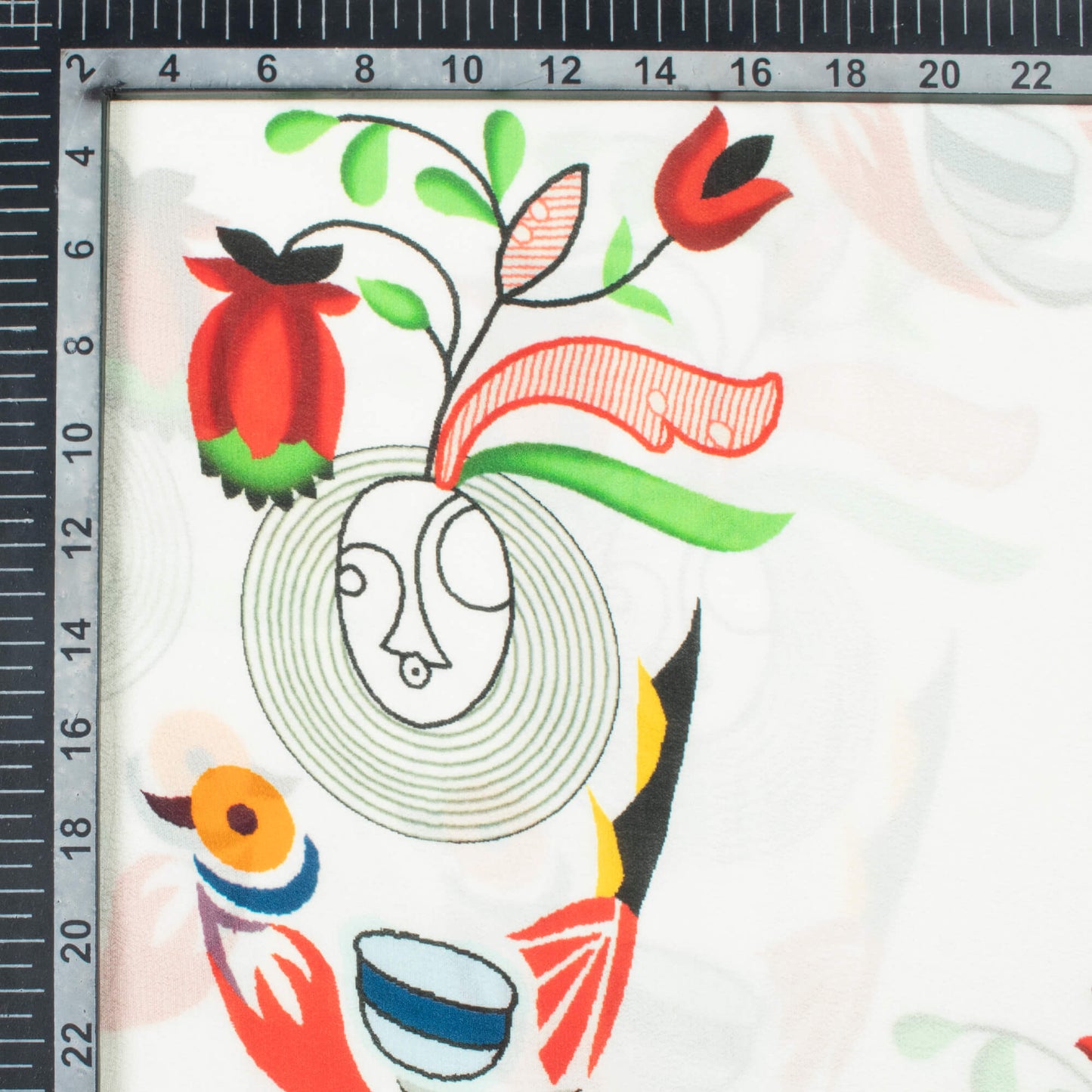 White And Red Bird Pattern Digital Print Viscose Natural Crepe Fabric