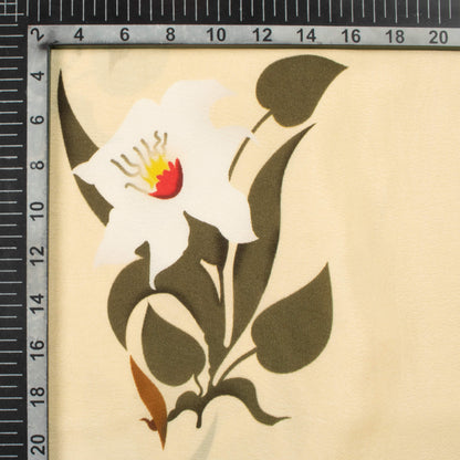 Oat Beige And Old Moss Green Floral Pattern Digital Print Viscose Natural Crepe Fabric