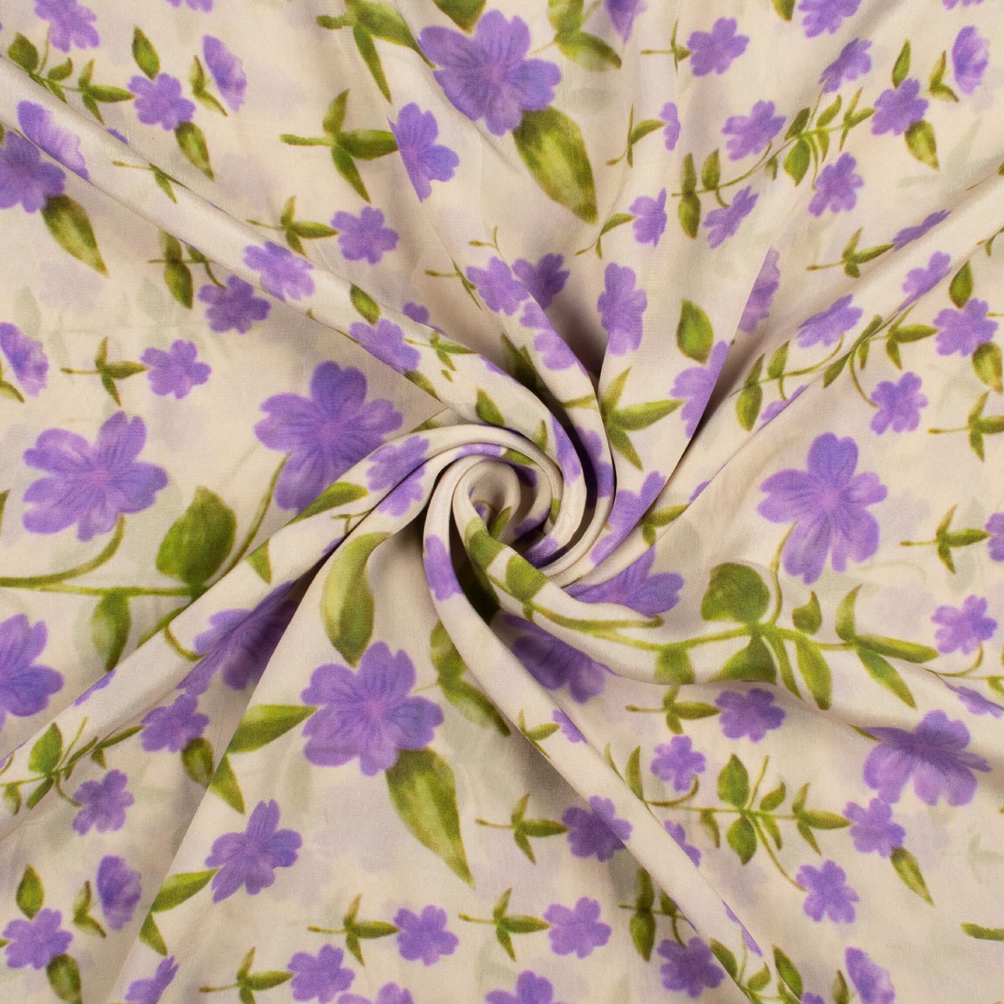 Grape Purple And Oat Beige Floral Pattern Digital Print Viscose Natural Crepe Fabric