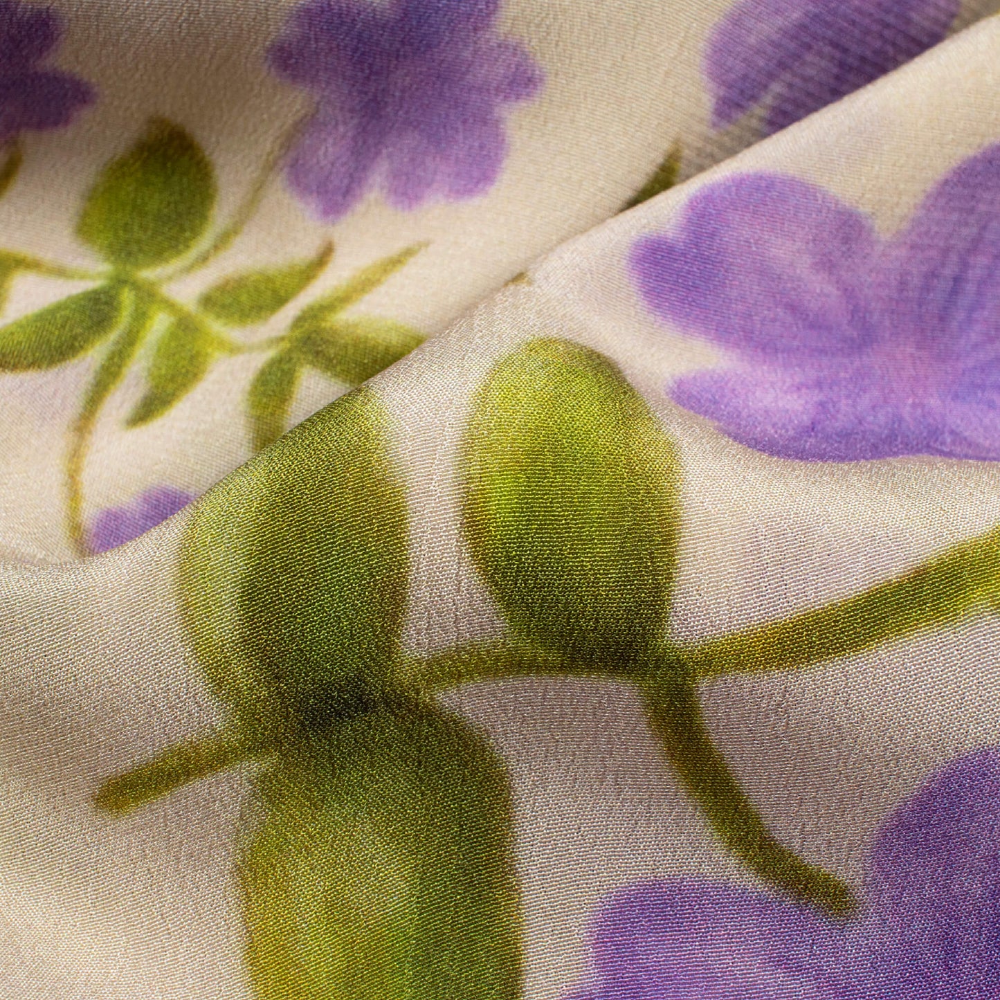 Grape Purple And Oat Beige Floral Pattern Digital Print Viscose Natural Crepe Fabric