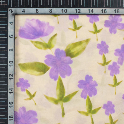 Grape Purple And Oat Beige Floral Pattern Digital Print Viscose Natural Crepe Fabric