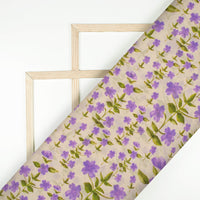 Grape Purple And Oat Beige Floral Pattern Digital Print Viscose Natural Crepe Fabric