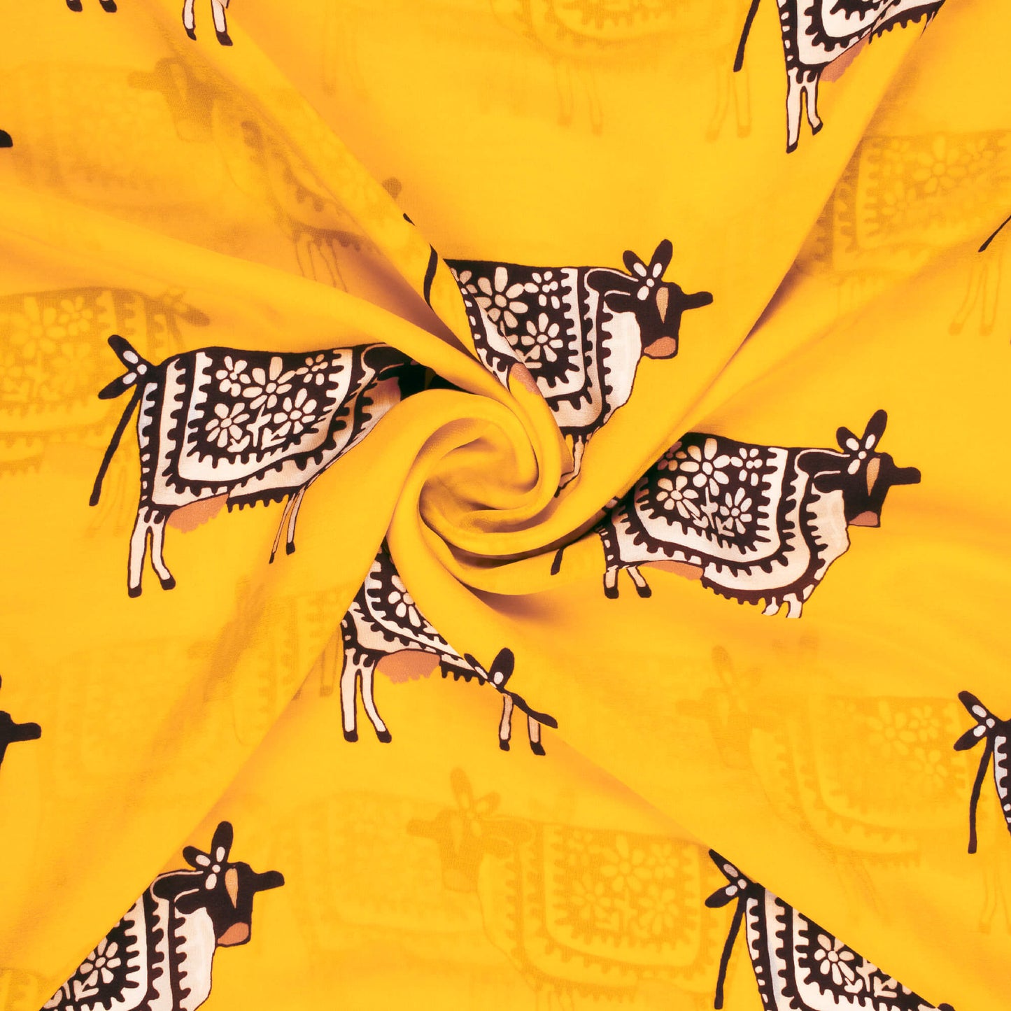 Gold Yellow And Black Animal Pattern Digital Print Viscose Natural Crepe Fabric