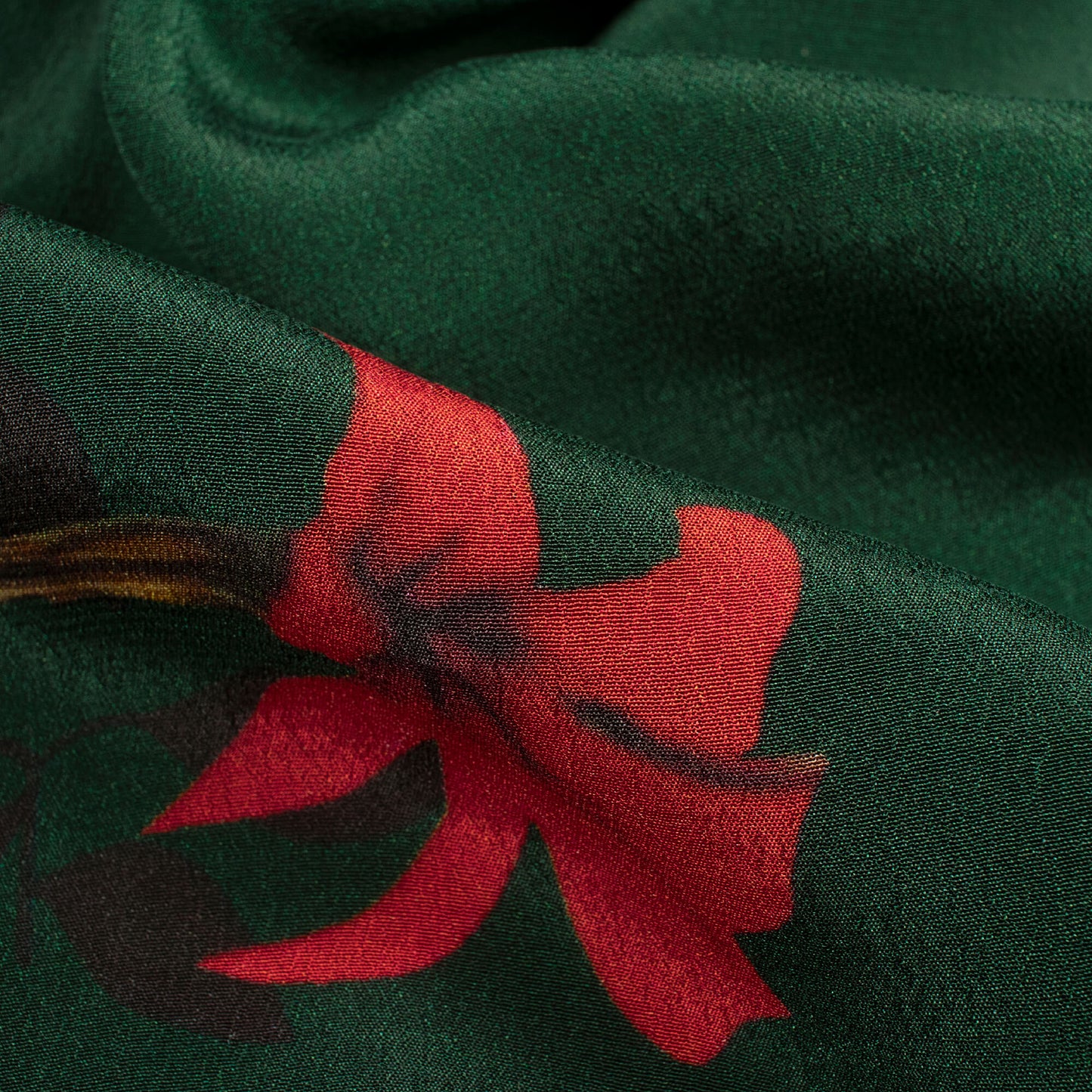 Sacramento Green And Red Floral Pattern Digital Print Viscose Natural Crepe Fabric