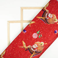 Red And Brown Christmas Pattern Digital Print Velvet Fabric (Width 54 inches) - Fabcurate