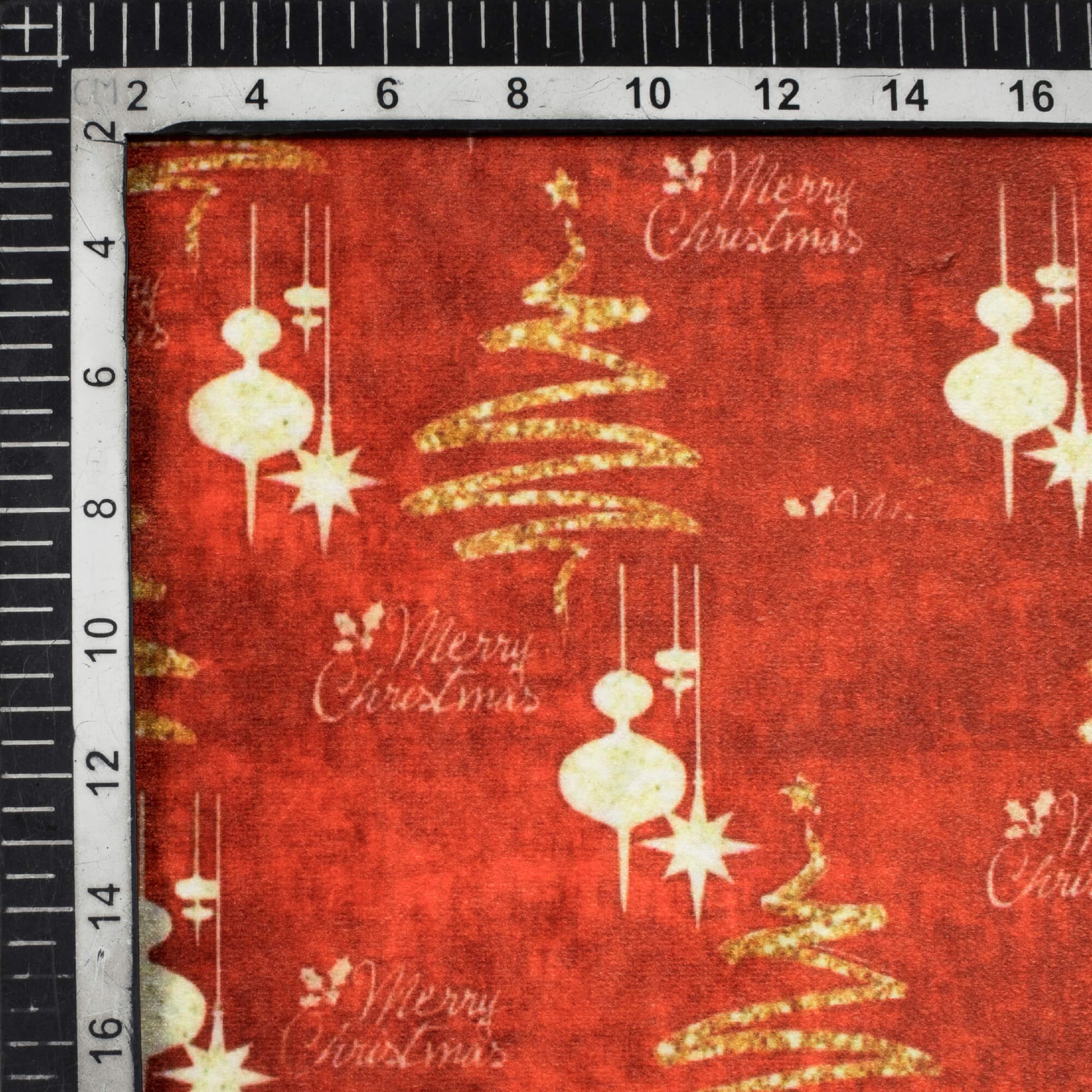 Red And Cream Christmas Pattern Digital Print Velvet Fabric (Width 54 inches) - Fabcurate