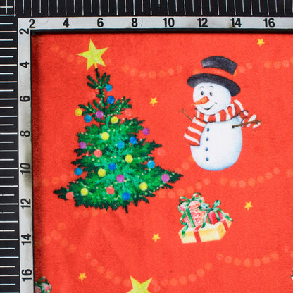 Red And Green Christmas Pattern Digital Print Velvet Fabric (Width 54 inches) - Fabcurate