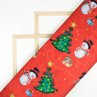 Red And Green Christmas Pattern Digital Print Velvet Fabric (Width 54 inches) - Fabcurate