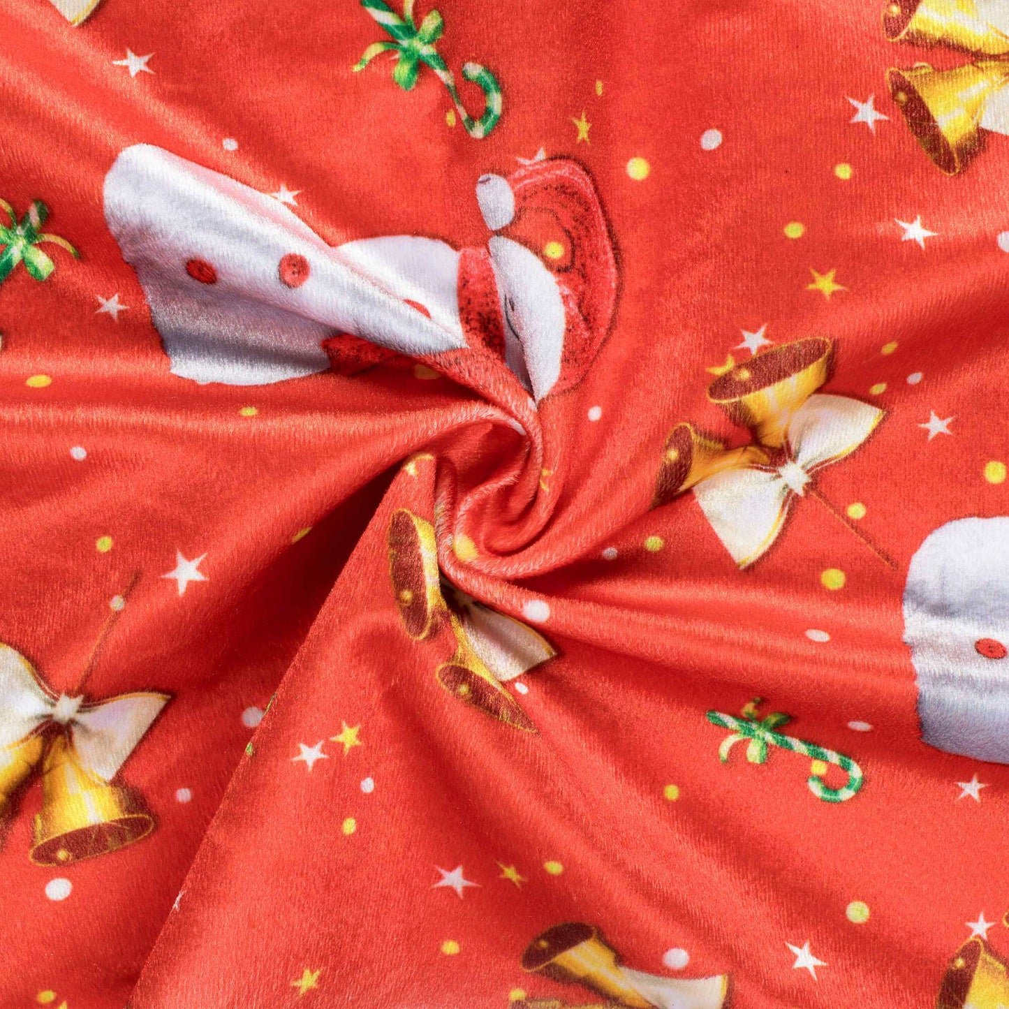 Red And Snow White Christmas Pattern Digital Print Velvet Fabric (Width 54 Inches) - Fabcurate
