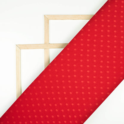 Chilli Red Plain Jacquard Booti Japan Satin Reversible Fabric (Width 58 Inches)