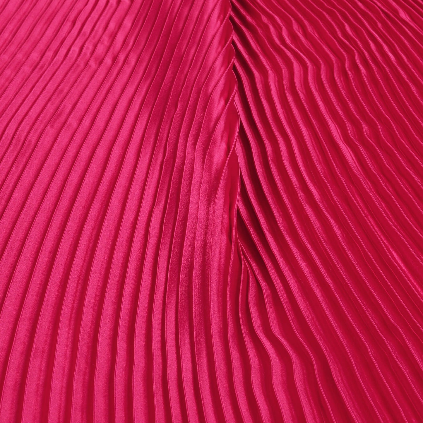Cerise Pink Plain Japan Satin Pleated Fabric