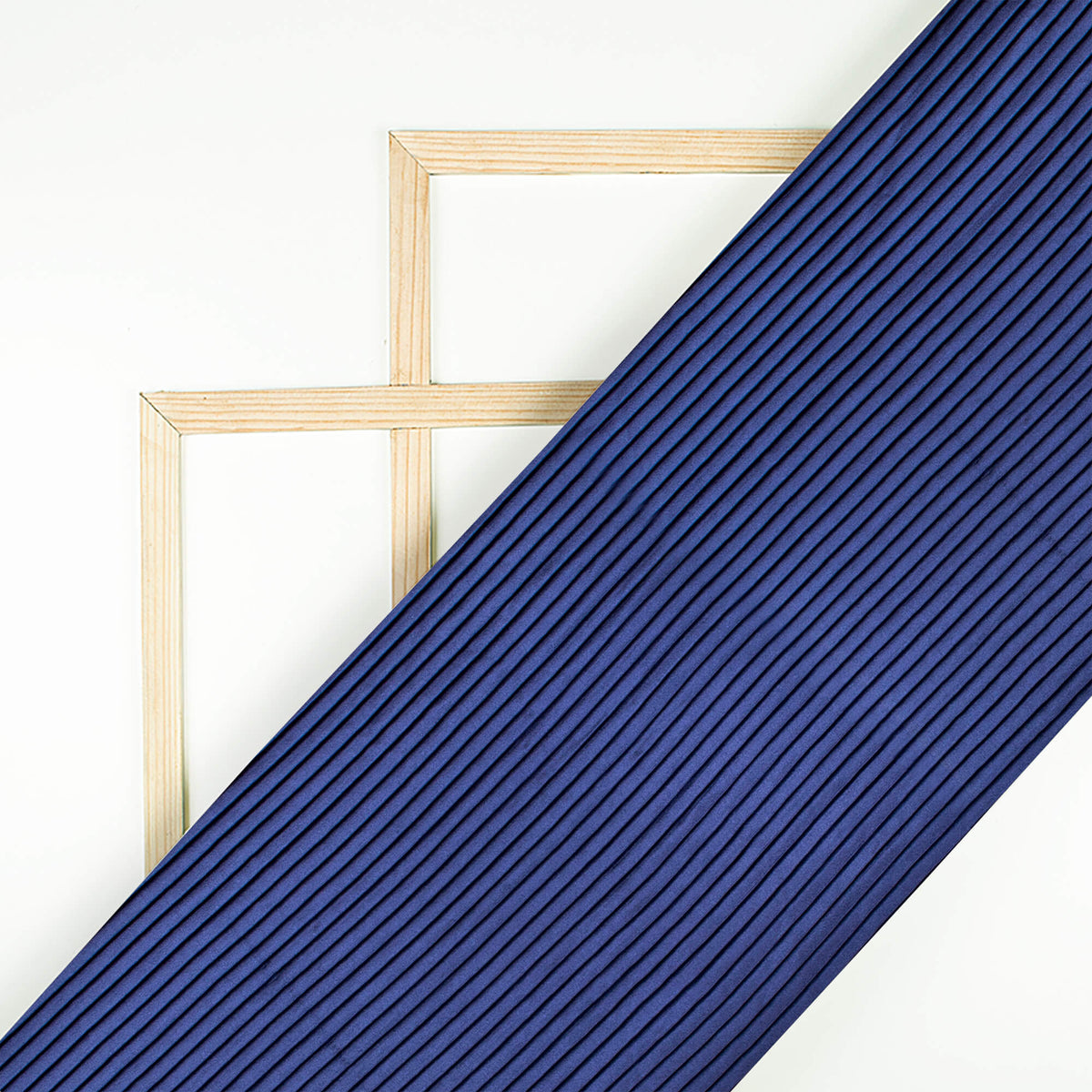 Navy Blue Plain Japan Satin Pleated Fabric