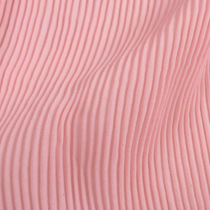 (Cut Piece 0.6 Mtr) Baby Pink Plain Georgette Pleated Fabric