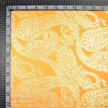Mustard Yellow Paisley Pattern Golden Foil Print Butter Silk Satin Fabric (Width 56 Inches)