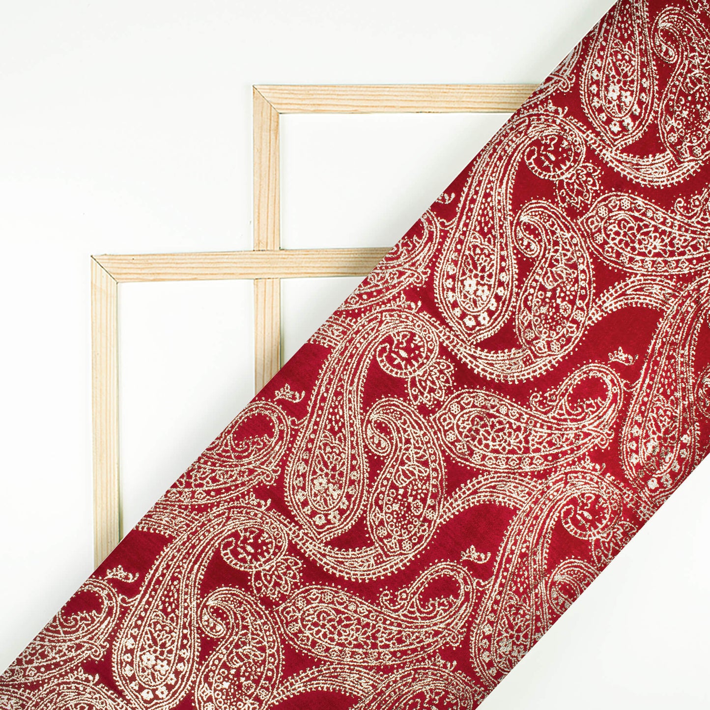 Red Paisley Pattern Golden Foil Print Export Quality Micro Velvet Fabric
