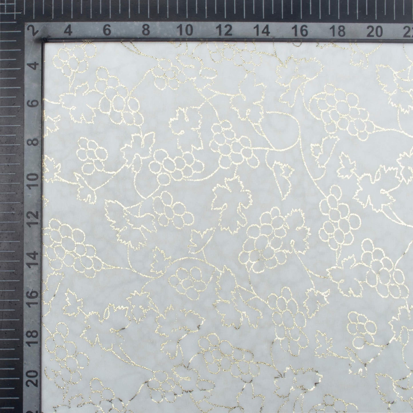 White Floral Pattern Golden Foil Print Georgette Fabric