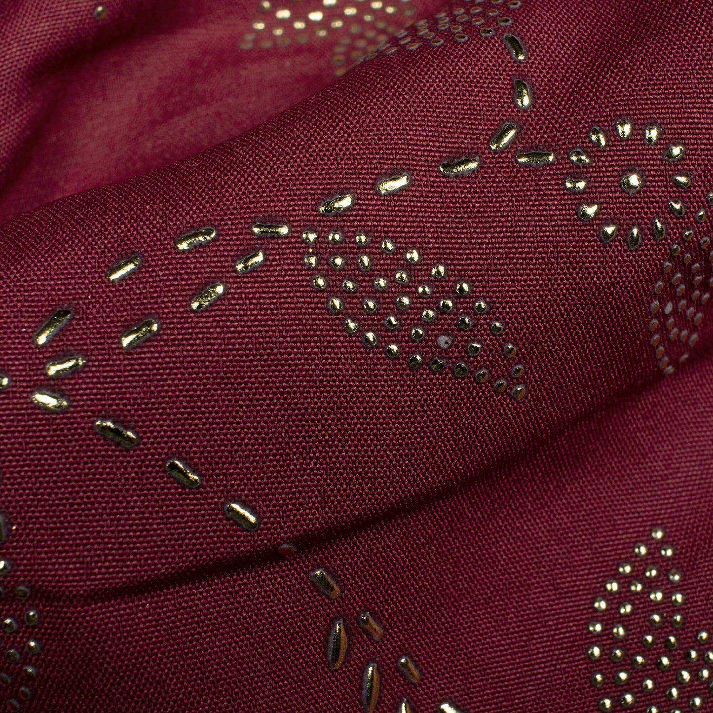 Maroon Floral Golden Dew Drops Butter Crepe Fabric