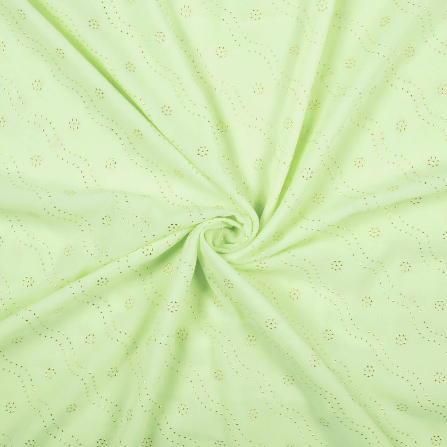 Tea Green Leheriya Golden Dew Drops Georgette Fabric