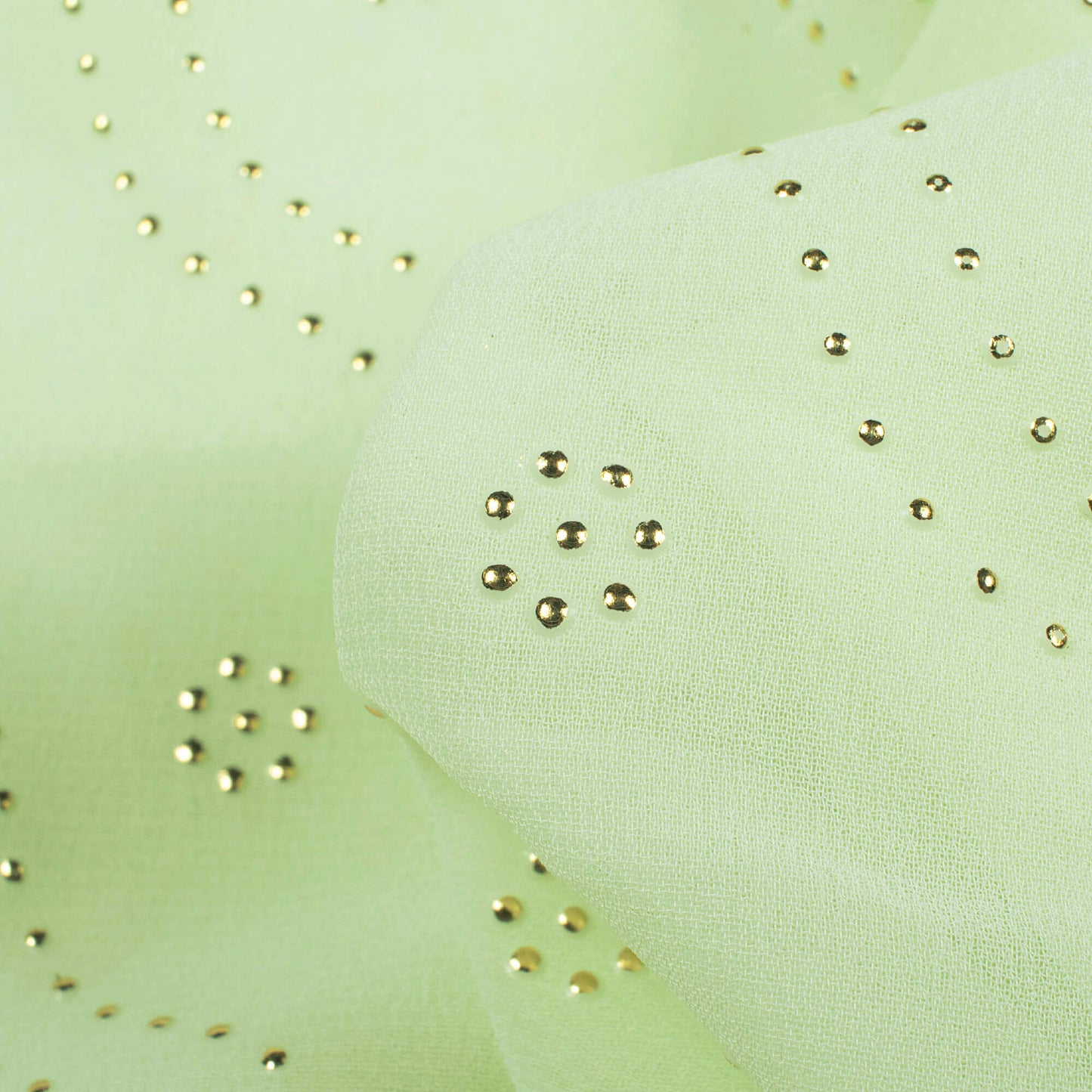 Tea Green Leheriya Golden Dew Drops Georgette Fabric