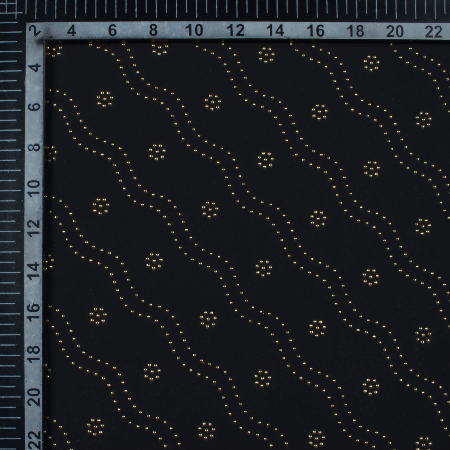 Black Leheriya Golden Dew Drops Georgette Fabric