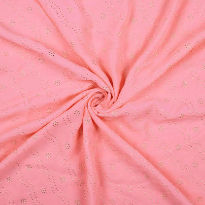 Salmon Pink Leheriya Golden Dew Drops Georgette Fabric