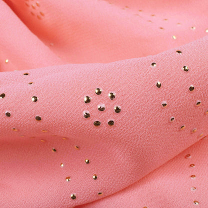 Salmon Pink Leheriya Golden Dew Drops Georgette Fabric