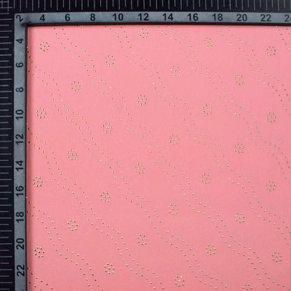 Salmon Pink Leheriya Golden Dew Drops Georgette Fabric