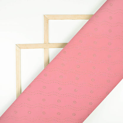 Salmon Pink Leheriya Golden Dew Drops Georgette Fabric