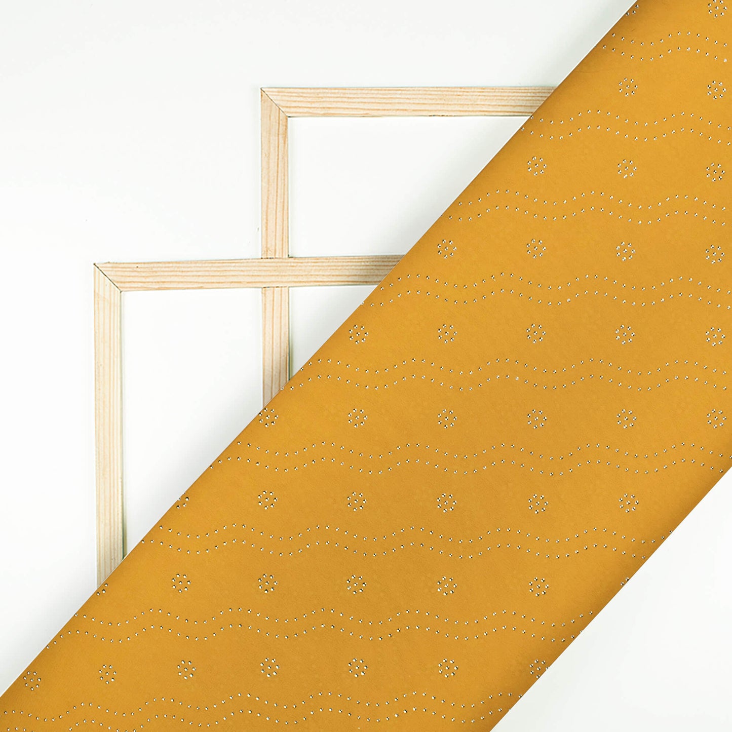 Mustard Yellow Leheriya Golden Dew Drops Georgette Fabric