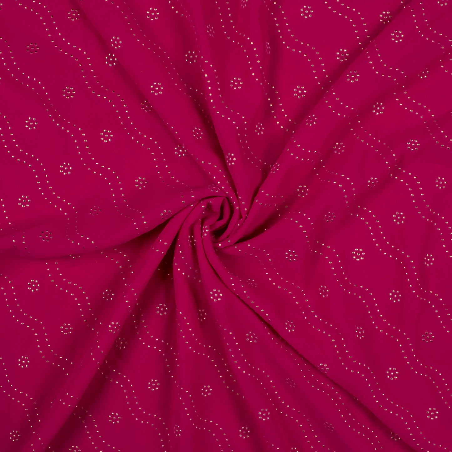 Cerise Pink Leheriya Golden Dew Drops Georgette Fabric