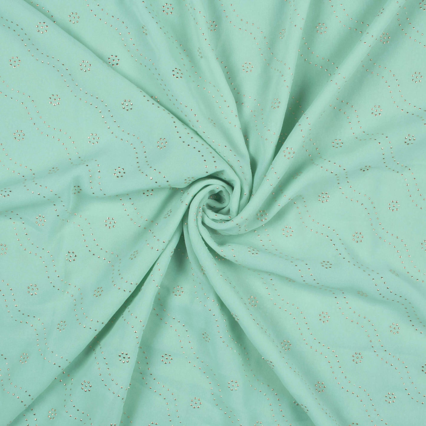 Mint Green Leheriya Golden Dew Drops Georgette Fabric