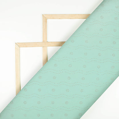 Mint Green Leheriya Golden Dew Drops Georgette Fabric