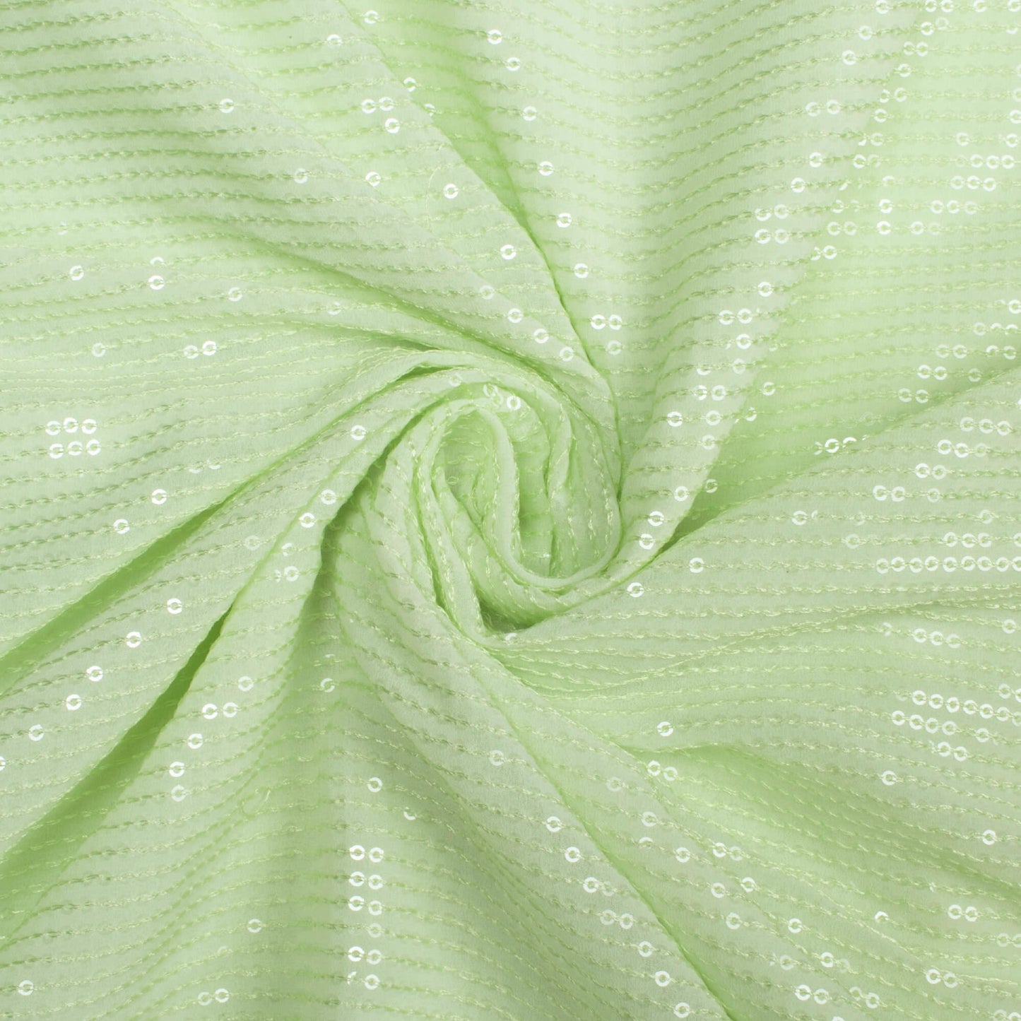 Tea Green All Over Premium Water Sequins Georgette Fabric