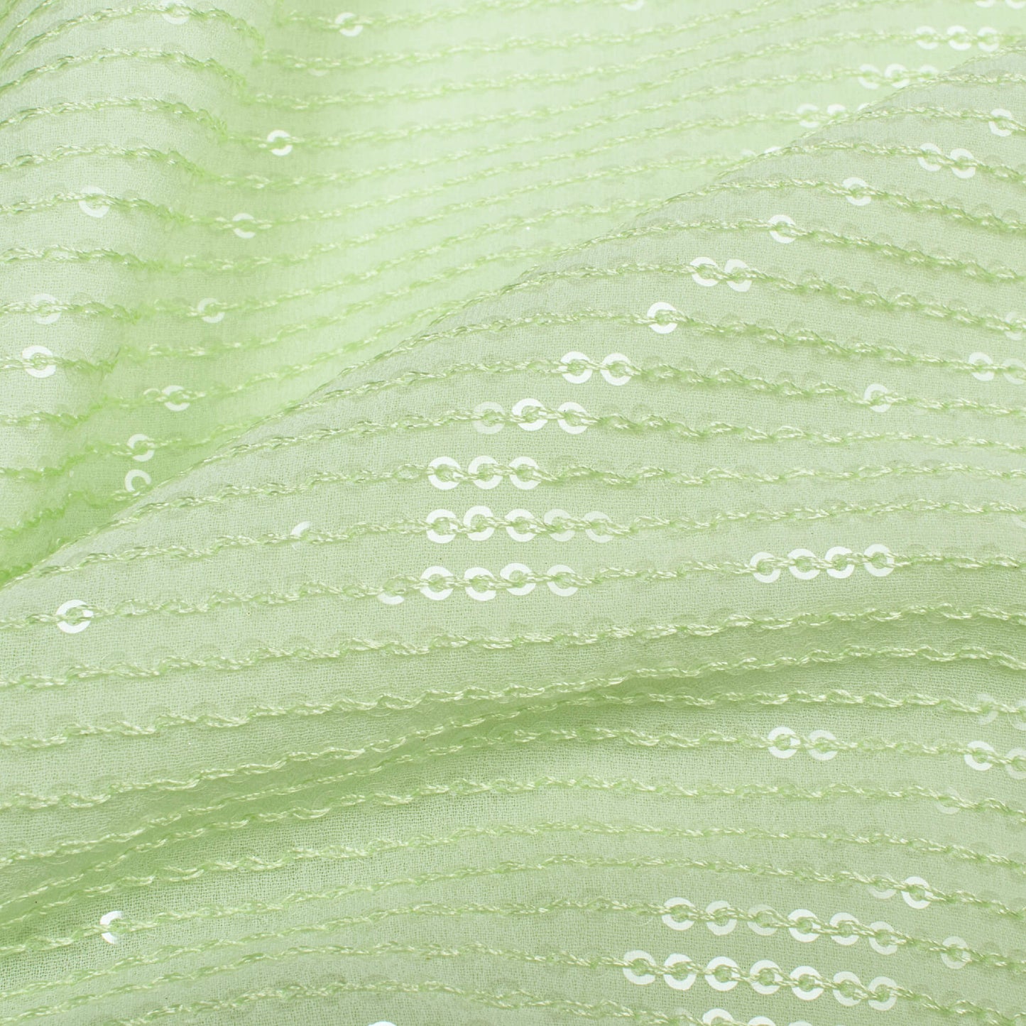 Tea Green All Over Premium Water Sequins Georgette Fabric