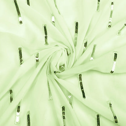 Tea Green Stripes Patten Sequins Embroidery Georgette Fabric