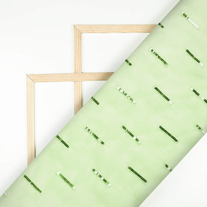 Tea Green Stripes Patten Sequins Embroidery Georgette Fabric